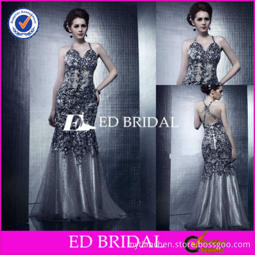 New Fashion Sexy Women Evening Wear Shiny Sequin Appliqued Handwork Latest Dress Designs